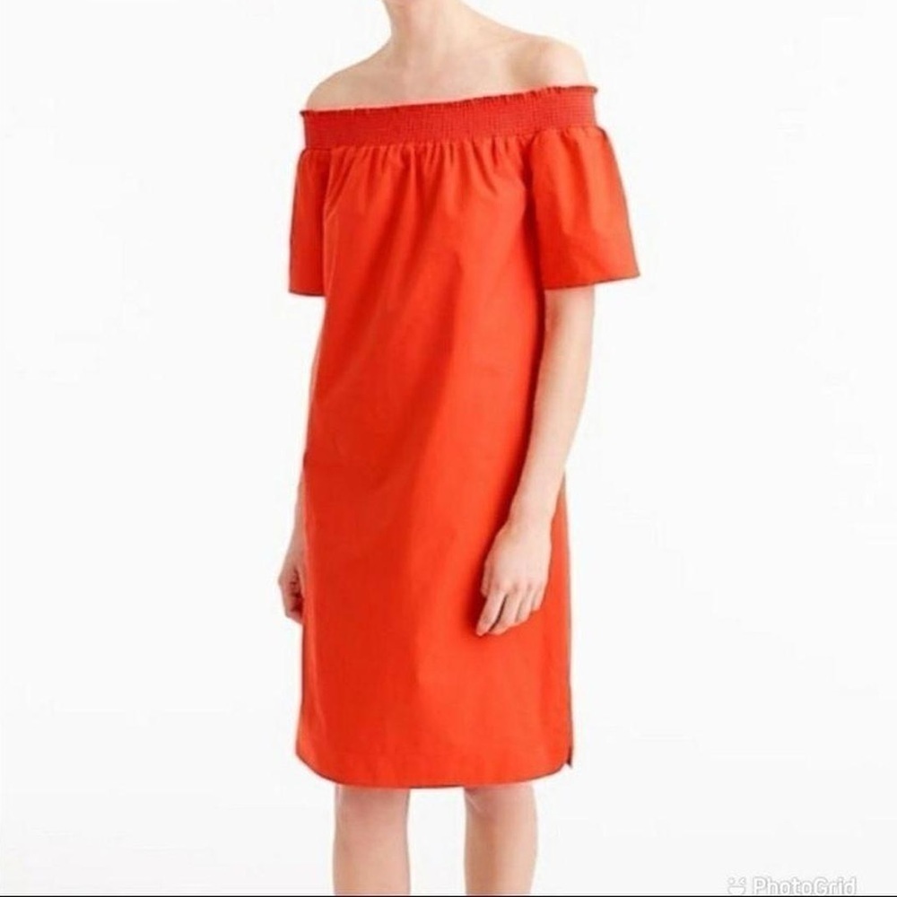 J. Crew 6T Smocked Off-shoulder Dress in Orange